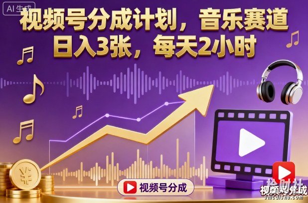 视频号分成计划，音乐赛道，日入3张，每天2小时