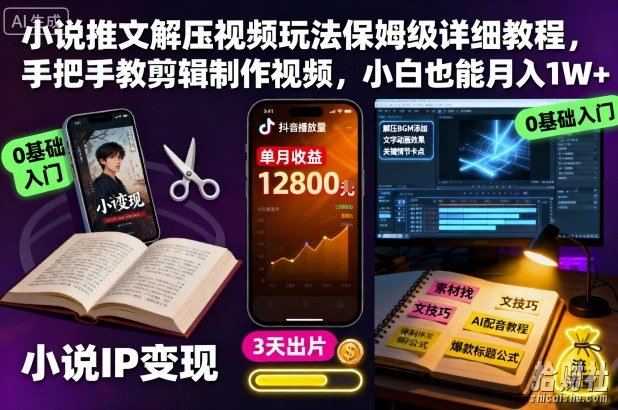 小说推文解压视频玩法保姆级详细教程，手把手教剪辑制作视频，小白也能月入1W+