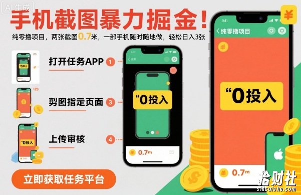 手机截图暴力掘金,两张截图0.7米,一部手机就能做,轻松日入3张【揭秘】