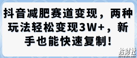 抖音减肥赛道变现，两种玩法轻松变现3W+，新手也能快速复制