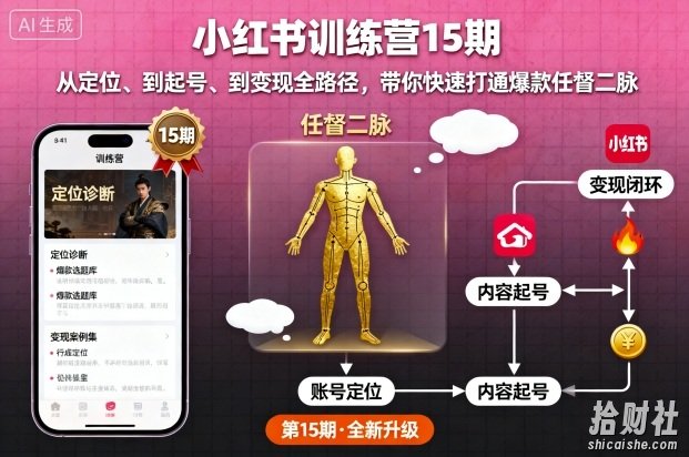 小红书训练营15期,从定位、到起号、到变现全路径,带你快速打通爆款任督二脉