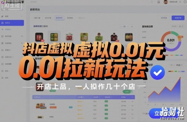 抖店虚拟0.01元拉新玩法，复制做店群，开店上品，一人操作几十个店