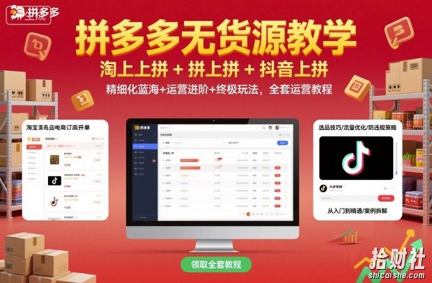 拼多多无货源教学,淘上拼+拼上拼+抖上拼,精细化蓝海+运营进阶+终极玩法,全套运营教程