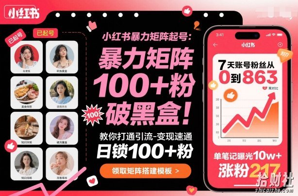小红书暴力矩阵起号,教你打通引流-变现速通,日锁100+粉,破流量黑盒
