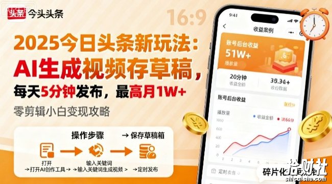 2025年今日头条躺賺新玩法,AI生成视频存草稿,每天5分钟发布,最高月1W+【揭秘】