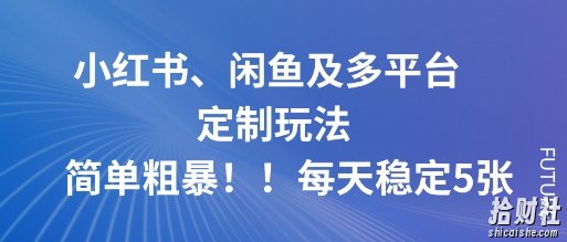 小红书、闲鱼及多平台定制玩法简单粗暴！每天稳定5张