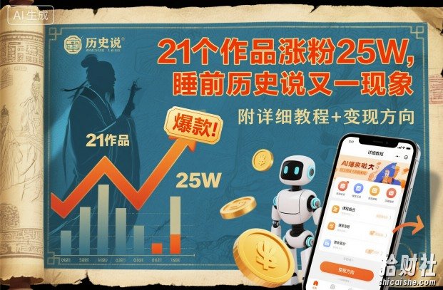 21个作品涨粉25W，睡前历史说又一现象级AI内容大爆款来啦，附详细教程+变现方向