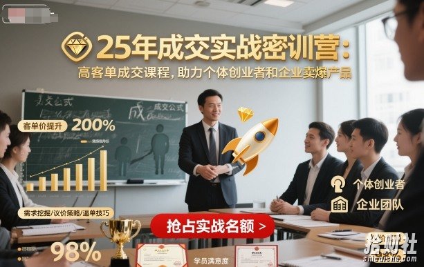 25年成交实战密训营，高客单成交课程，助力个体创业者和企业卖爆产品