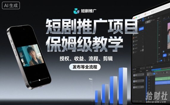 短剧推广项目保姆级教学，授权、收益、流程、剪辑，发布等全流程