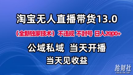 淘宝无人直播13.0，公域私域技术，不封号，不违规布局下半年旺季赛道，日入1K+（独家技术）【揭秘】