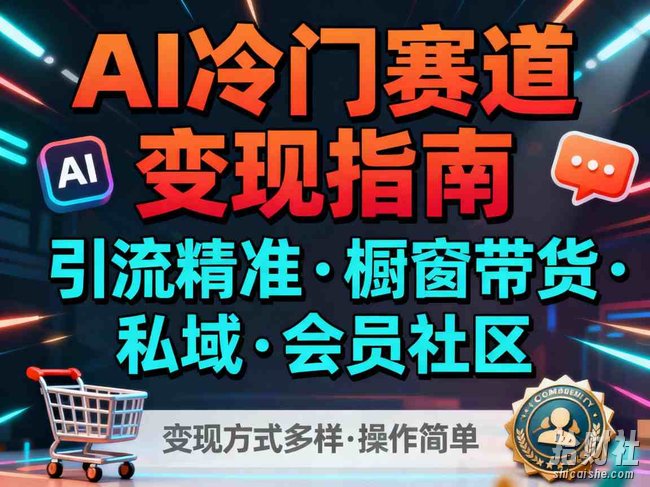 AI冷门赛道，引流精准，橱窗带货+私域+会员社区，变现方式多样，操作简单