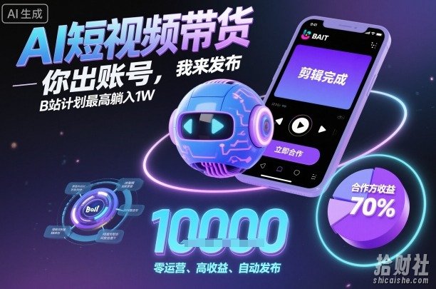 AI短视频带货,你出账号,我来发布,B站计划最高躺入1W【揭秘】
