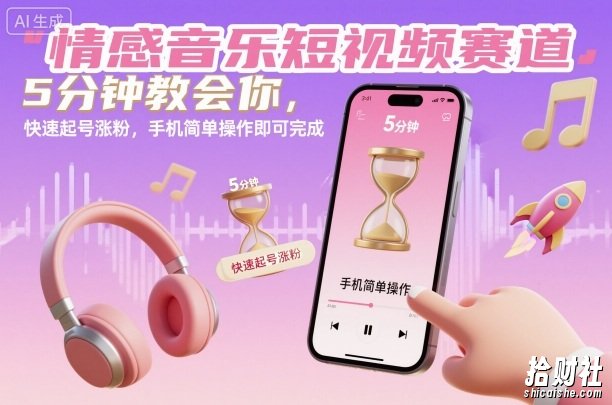 情感音乐短视频赛道，5分钟教会你，快速起号涨粉，手机简单操作即可完成
