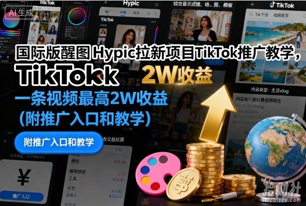 国际版醒图Hypic拉新项目TikTok推广教学，一条视频最高2W收益（附推广入口和教学）