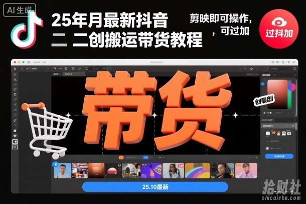 25年10月最新抖音二创搬运带货教程，剪映即可操作，可过抖加