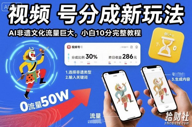 视频号分成新玩法，AI非遗文化流量巨大，小白10分钟搞定，完整教程