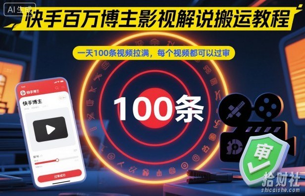 快手百万博主影视解说搬运教程,一天100条视频拉满,每个视频都可以过审