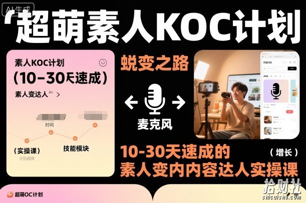 超萌素人KOC计划,10-30天速成的素人变内容达人实操课,适合想做短剧小说推文电商推广的素人入局