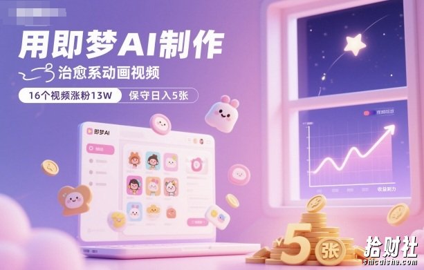 用即梦AI制作治愈系动画视频,16个视频涨粉13W,保守日入5张