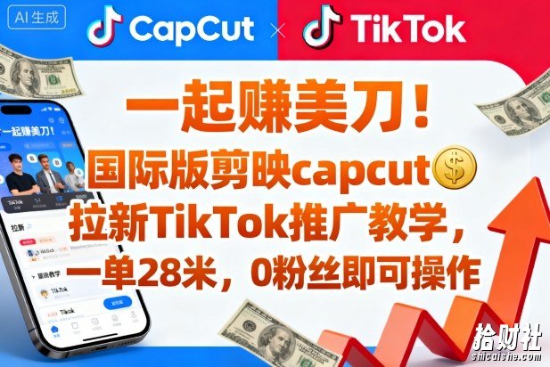 一起賺美刀!国际版剪映capcut拉新TikTok推广教学,一单28米,0粉丝即可操作(附推广入口和教学)