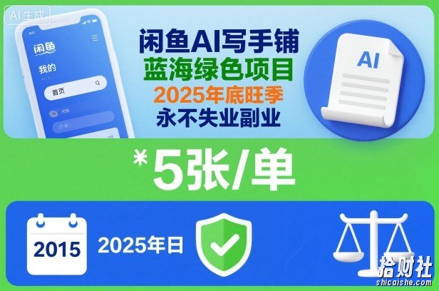 闲鱼AI写手铺,蓝海绿色项目,一单5张,2025年底旺季,永不失业副业