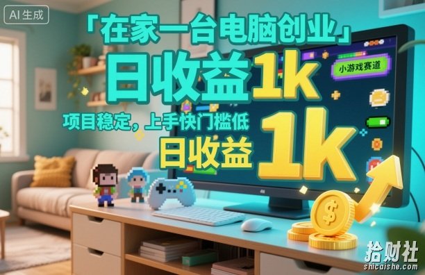 在家一台电脑创业,小游戏赛道,项目稳定,上手快门槛低,日收益1k+【揭秘】