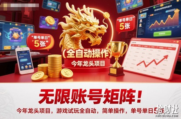 无限账号矩阵！今年龙头项目，游戏试玩全自动，简单操作，单号单日5张【揭秘】