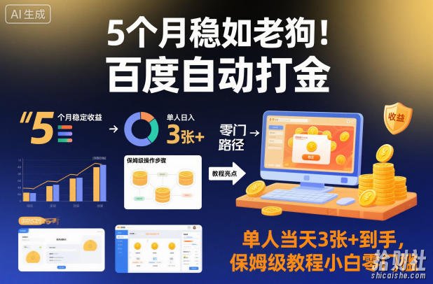 5个月稳如老狗!百度自动打金,单人当天3张+到手,保姆级教程小白零门槛【揭秘】