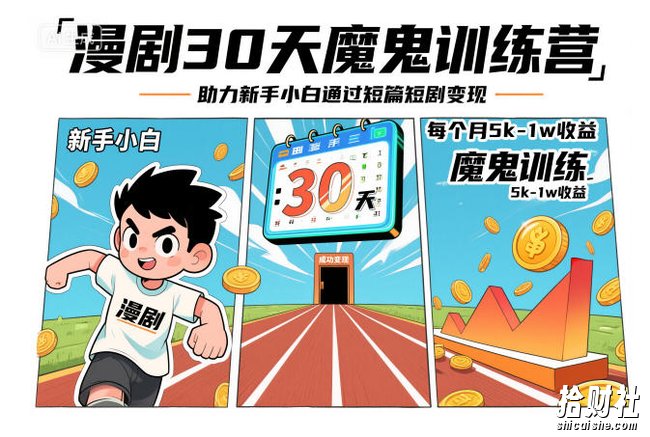 漫剧30天魔鬼训练营，助力新手小白通过短篇短剧变现，每个月5k-1w收益