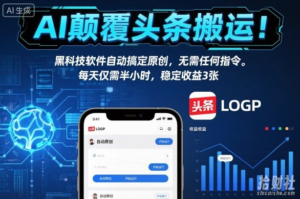 AI颠覆头条搬运!黑科技软件自动搞定原创,无需任何指令。每天仅需半小时,稳定收益3张【揭秘】
