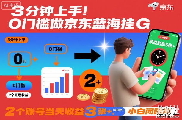 3分钟上手！0门槛做京东蓝海全自动掘金，2个账号当天收益3张+，小白闭眼冲【揭秘】