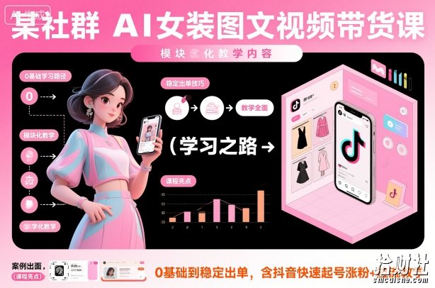 某社群AI女装图文视频带货课,教学全面,0基础到稳定出单,含抖音快速起号涨粉+拉流教学