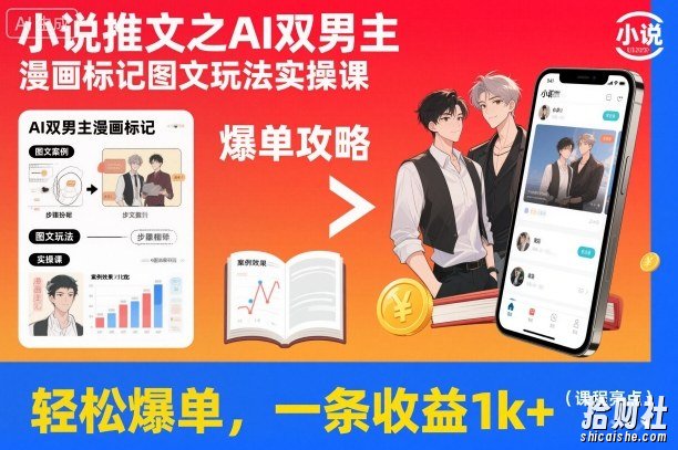 小说推文之AI双男主漫画标记图文玩法实操课,轻松爆单,一条收益1k+