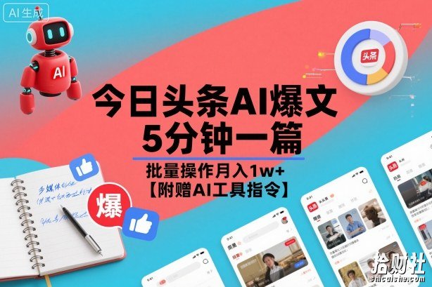 今日头条AI爆文,5分钟一篇,批量操作月入1w+【附赠AI工具指令】