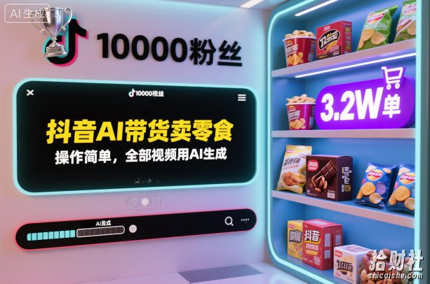 抖音AI带货卖零食，操作简单，全部视频用AI生成，一万粉丝，卖了3.2W单