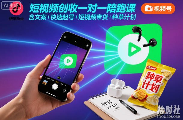 短视频创收一对一陪跑课，含文案+快速起号+短视频带货+种草计划