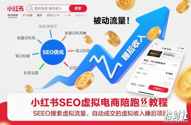 小红书SEO虚拟电商陪跑教程,实现seo搜索被动流量,自动成交的被动收入睡后项目