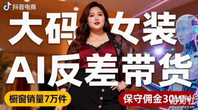 抖音小众赛道,大码女装AI反差带货,不用直播,每天6条作品,橱窗卖7万件,保守佣金30W+