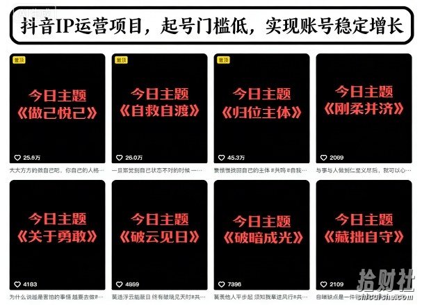 抖音IP运营项目,抖音今日主题玩法,起号门槛低,实现账号稳定增长