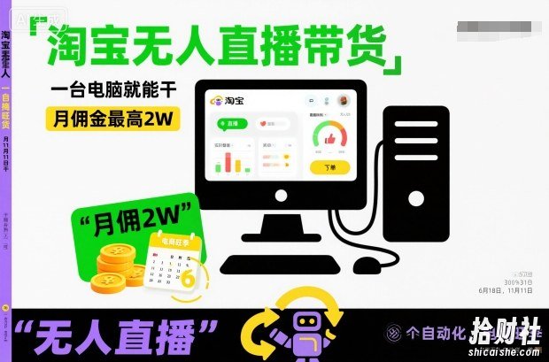 淘宝无人直播带货,一台电脑就能干,月佣金最高2W,电商旺季【揭秘】