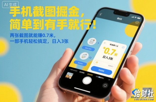 手机截图掘金,简单到有手就行!两张截图就能賺0.7米,一部手机轻松搞定,日入3张【揭秘】