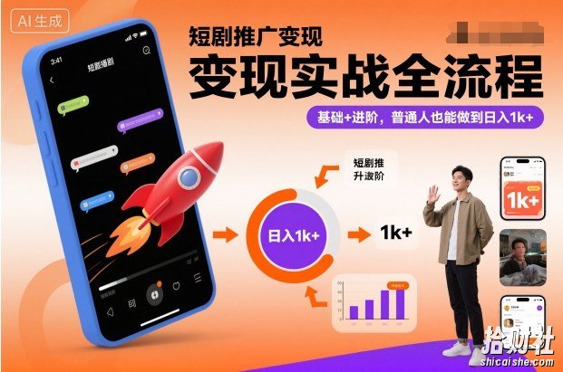 短剧推广变现实战全流程,基础+进阶,普通人也能做到日入1k+