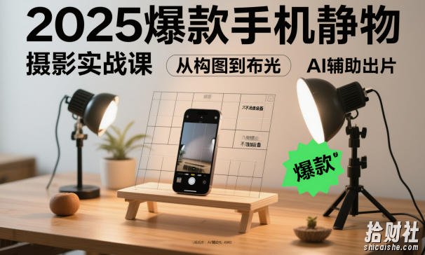 2025爆款手机静物摄影实战课，从构图到布光，不用贵设备，AI辅助出片
