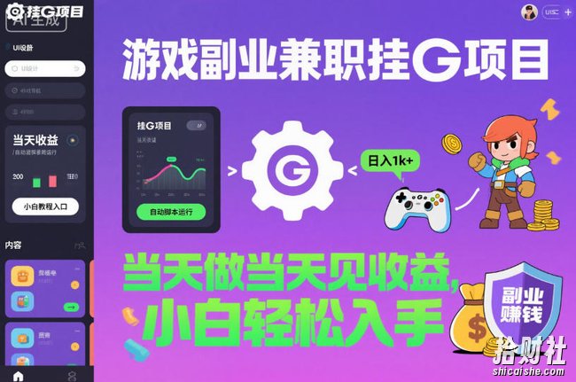 游戏副业兼zhi挂G项目，当天做当天见收益,日入1k+，小白轻松入手【揭秘】