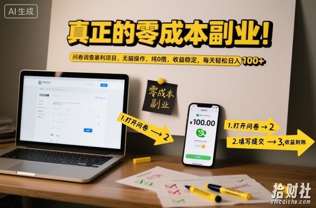 真正的零成本副业！问卷调查暴利项目，无脑操作，纯0撸，收益稳定，每天轻松日入100+【揭秘】