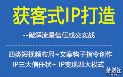 获客型IP打造，破解流量信任成，四类短视频布局+文案钩子指令创作IP三大信任状+IP变现四大模式