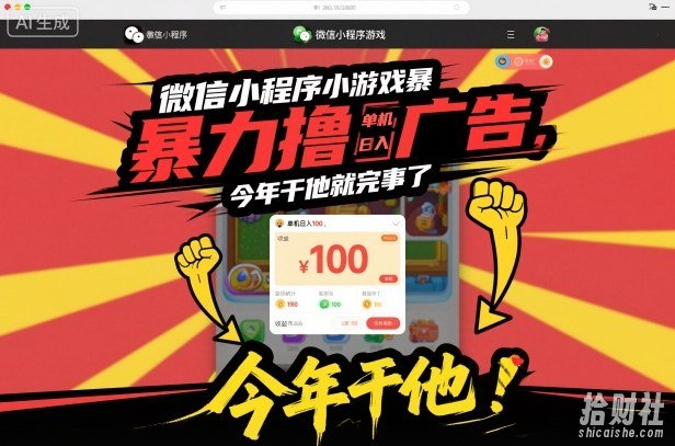 微信小程序小游戏暴力撸广告,单机日入100,今年干他就完事了