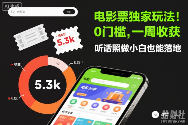 电影票独家玩法!0门槛,一周收获5.3k,听话照做小白也能落地【揭秘】