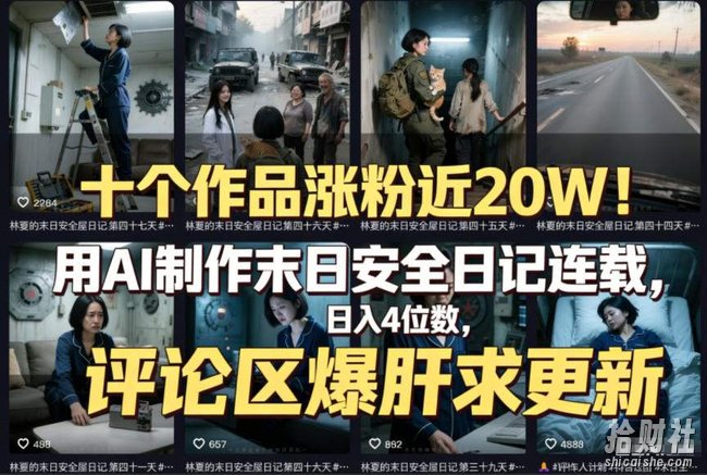 十个作品涨粉近20W!用AI制作末日安全日记连载,日入4位数,评论区爆肝求更新(附详细步骤)