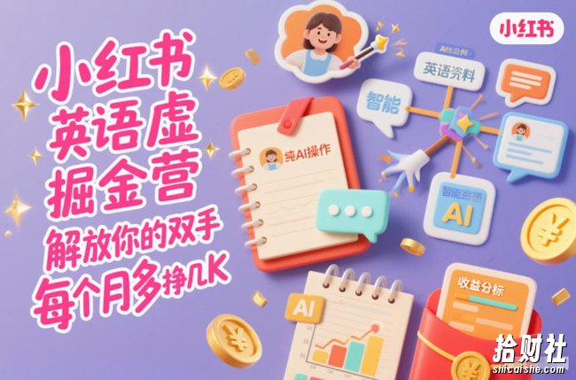 小红书英语虚拟资料掘金营,纯AI操作,解放你的双手,每个月多挣几K